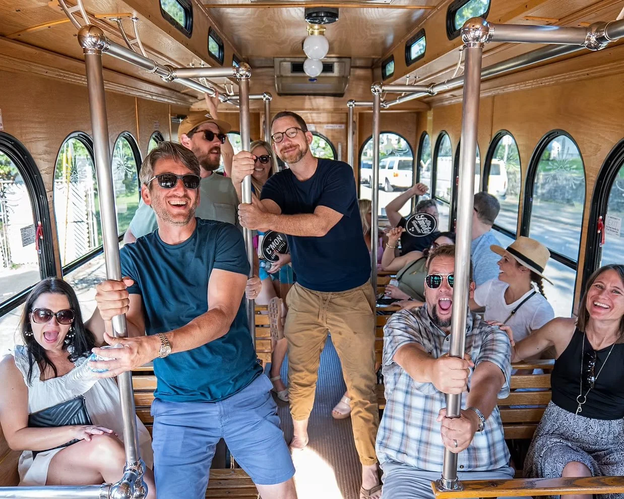 Music City Brew Hop tour group on the trolley between Nashville breweries